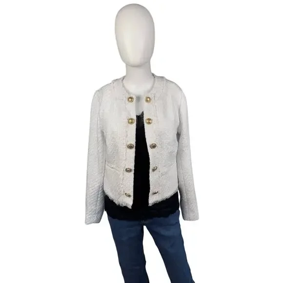 QVC Susan Graver Cropped Tweed Blazer w/ Fringe Detail White NWOT Size 4 - Picture 4 of 9